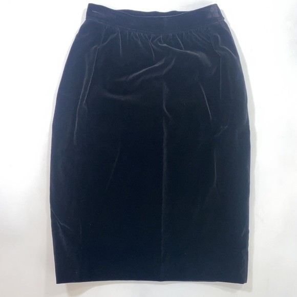Saint Laurent Rive Gauche Black Velvet Evening Pencil Skirt Pockets Sz 42 France - Picture 1 of 11